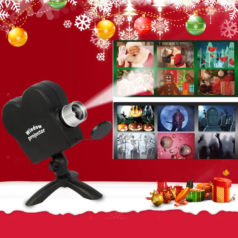 40W 12Movies Window Projector Light Atmosphere Lamp Adjustable Focus Lens IP44 Waterproof Portable for Home Party Xmas Halloween